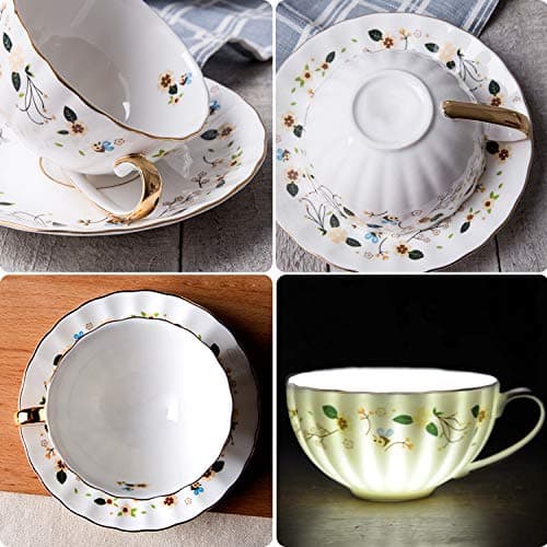 European Royal Porcelain Tea Cup & Coffee Set, 2 Tea Cups & 2 Coffee Mugs with Saucers & Spoons & Gift Box