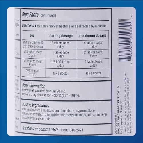 Senna 8.6 mg Natural Vegetable Laxative 1000 Tablets by MAJOR PHARMACEUTICALS (Revised Version)