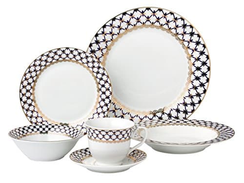 Lorren Home Trends 24-Piece Porcelain Dinnerware Set, Blue