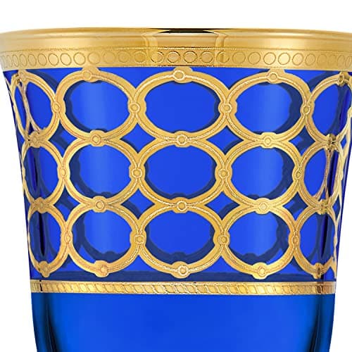 Lorren Home Trends Cobalt Blue & Red Wine Goblets, Set of 4 with Gold Rings