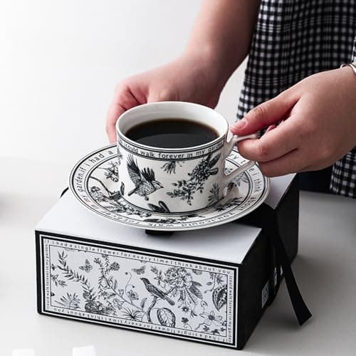 Vintage Floral Ceramic Coffee Cup and Saucer Set - Perfect for Espresso, Tea or Coffee Lovers