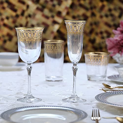 Lorren Home Gold Embellished Red Wine Goblet Set