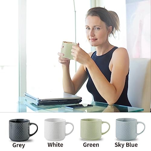 Hasense Stackable Porcelain Coffee Mugs Set of 4 with Metal Stand, 15 Ounce