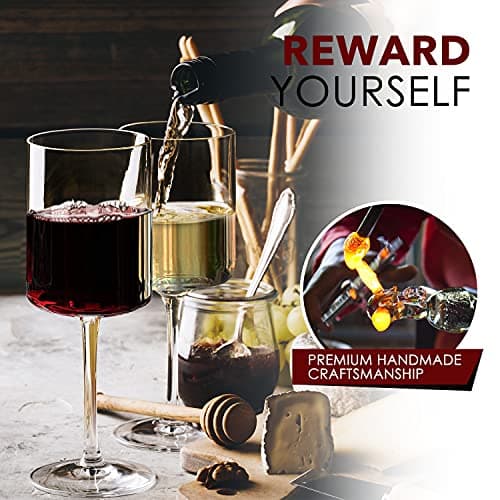 Chouggo Square Crystal Wine Glasses Set of 6 - Hand Blown Red or White 11.4Oz - Gifts for Special Occasions