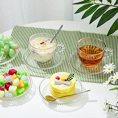 Irene Set of 6 Clear Glass Coffee Mugs with Saucers and Stainless Steel Spoons