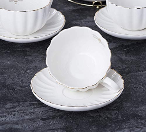 Jusalpha 17-Piece White Porcelain Tea Set Includes Cup, Saucer, Spoons, Teapot, Creamer