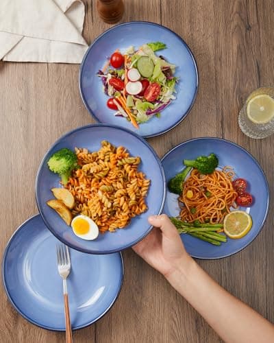 Light Blue 32 Oz Ceramic Pasta Bowl Set, Microwave & Dishwasher Safe