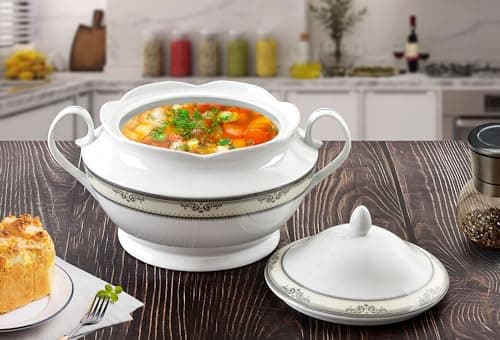 Lorren Home Trends 4.25 Qt Porcelain Souptureen with Lid Victoria