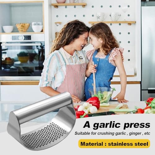 Stainless Steel Garlic Chopper with Peeler and Brush (Silver A)