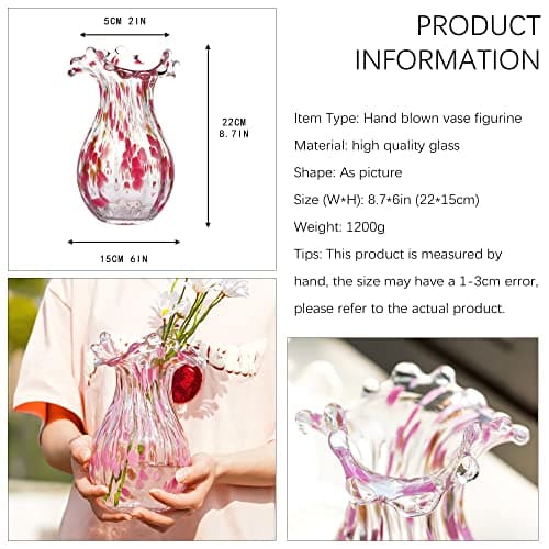 Handblown Glass Vase, Modern Flower Vase for Home Decor