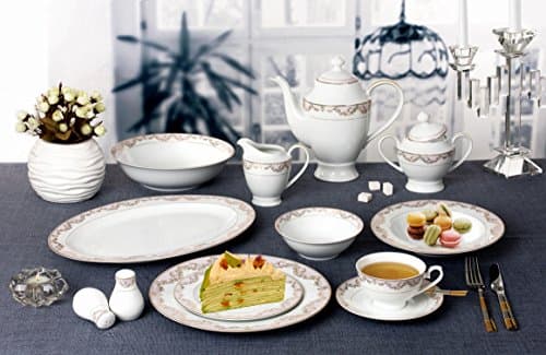 Lorren Home Trends 57 Piece 'Beauty' Bone China Dinnerware Set for 8 People, Pink