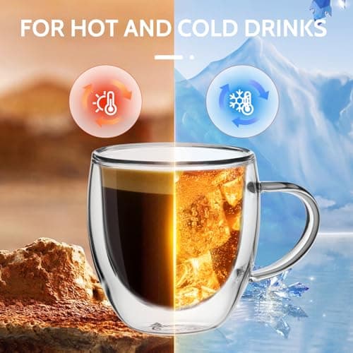 Sweese 5oz Double Wall Glass Espresso Cups, Set of 4, Clear Perfect for Cappuccino, Latte, Tea