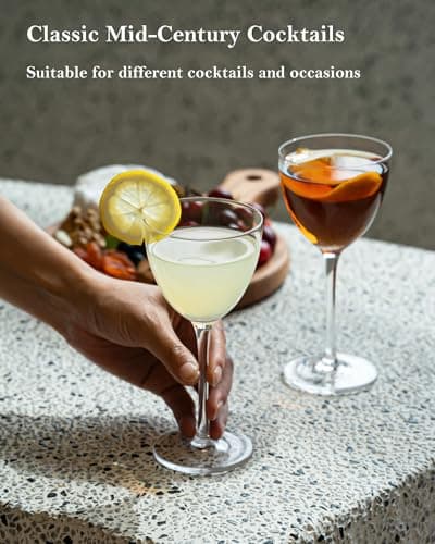 Nick and Nora Lead-Free Hand Blown Coupe Cocktail Glasses, 5.8Oz Set of 4
