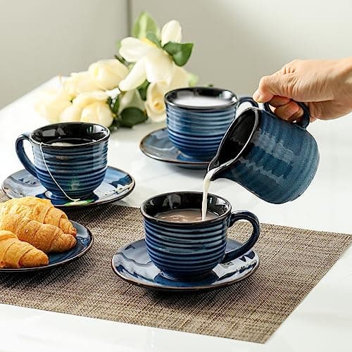 Porcelain Espresso Cups Set of 6, 4 oz - Navy Blue