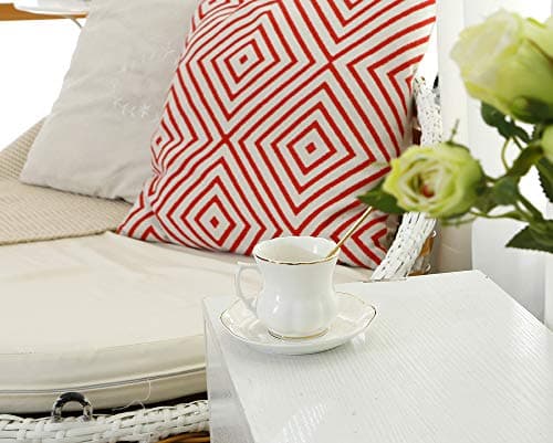 GuangYang White Cappuccino Tea Cups & Saucers, 7oz, Set of 4, Gift Box