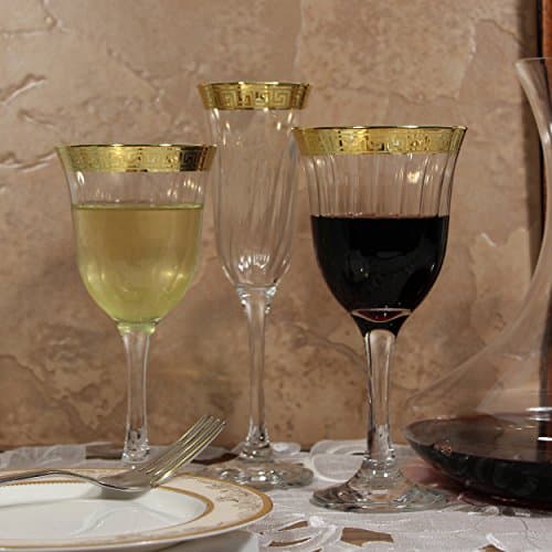 Lorren Home Trends Gold Band Venetian Design Red Wine Glasses (Set of 6)