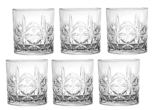 Lorren Home Trends Textured Cut Glass 11 Oz Double Old Fashion Drinking Glass, Set of 6
