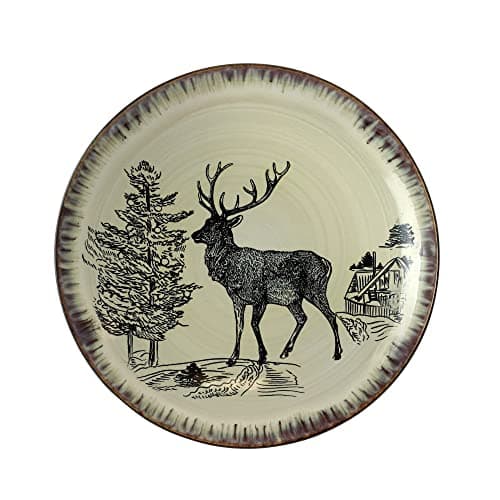 Elama Majestic Elk Round Stoneware Dinnerware Set Taupe