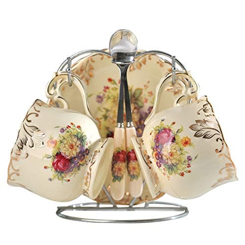 YOLIFE 8 oz Floral Porcelain Teacup Set with Holder — FLower Shrubs