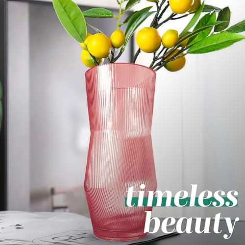 Elegant Pink Ribbed Glass Vase for Flowers