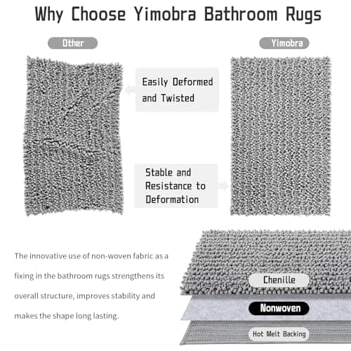 Yimobra Large Grey Non-Slip Bath Rug Mat