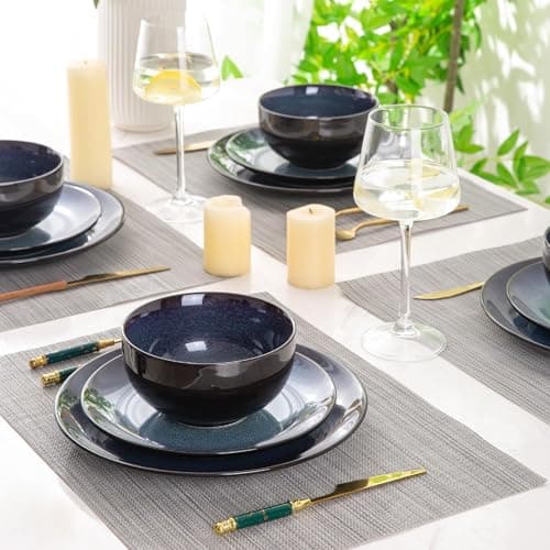 LERATIO Oven & Dishwasher Safe Ceramic Dinnerware Set for 6, Blue(18PCS)