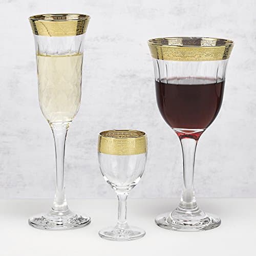 Lorren Home Trends Melania Collection Red Wine Set of 6, Gold, Clear