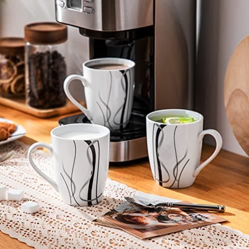 6-Piece Ceramic Coffee Mugs Set, 11 OZ, White Porcelain Cups, Microwave Dishwasher Safe for Kitchen - Fiona Series