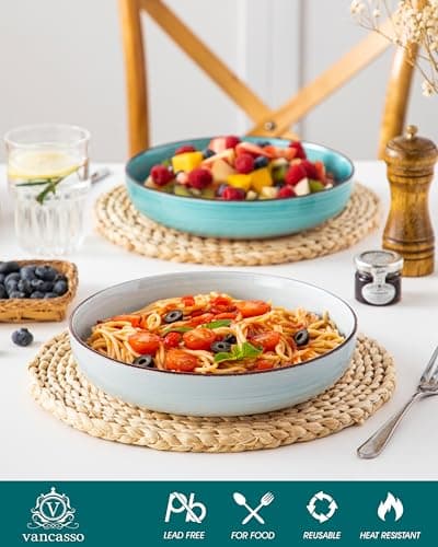 Vancasso Bonita Series Blue 4-Piece Ceramic Pasta Bowls Set