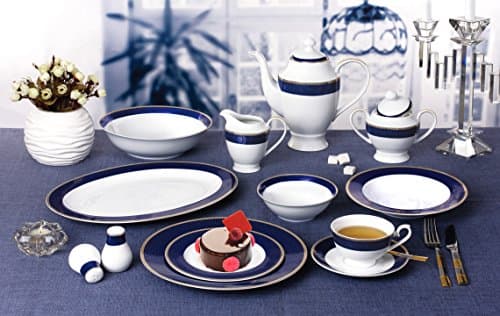 Midnight Blue Bone China Dinnerware Set - 57 Piece Service for 8