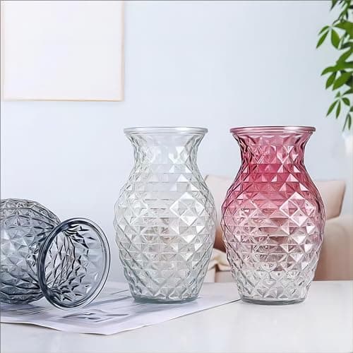 Gradient Color Diamond Pattern Glass Vase for Home and Events, 7.5 inch