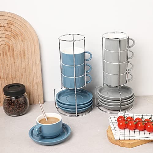 Sweejar Fog Blue Espresso Cups with Saucers - Set of 4