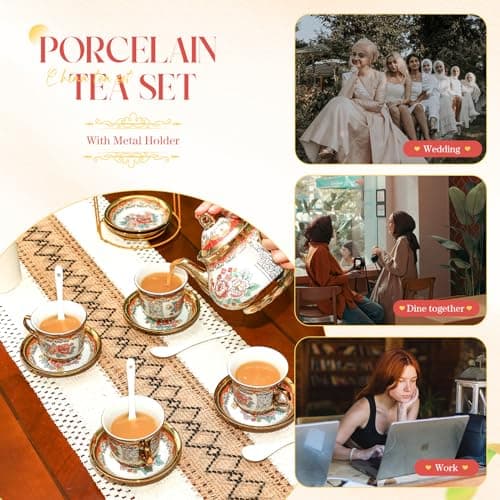 Vintage Gold Plated Tea Set for Women, Serving 6 People