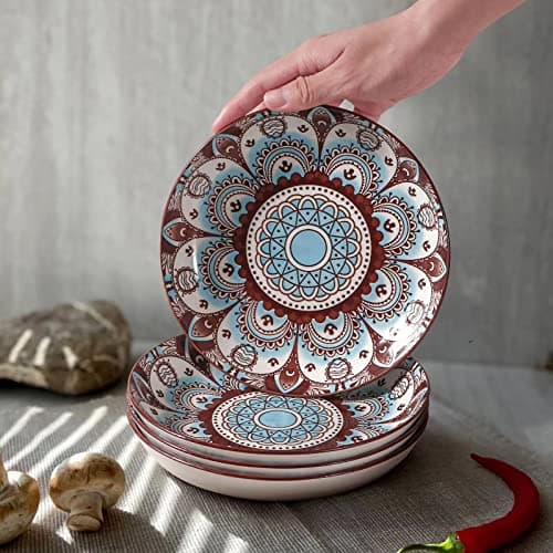 Artena Bohemia Porcelain Pasta Bowls Set of 4, 26oz, 8 Inch, Brown
