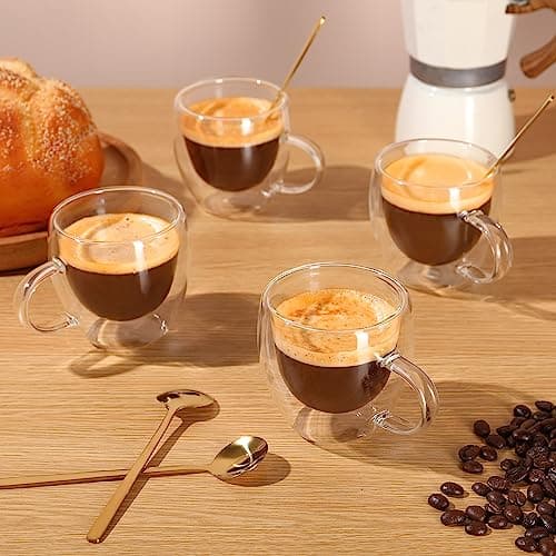 Set of 4 Double Wall 5oz Espresso Cups in Gift Box