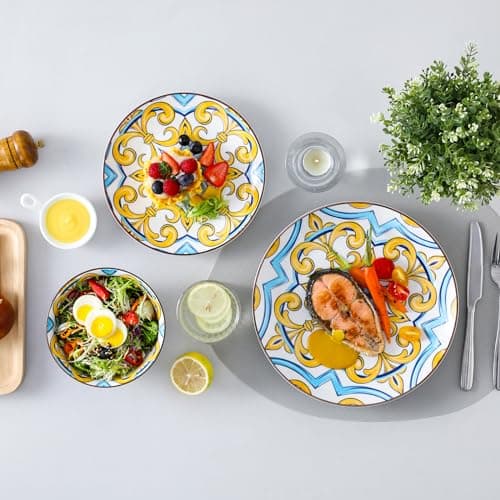 Vancasso Jasmin Hand-Painted Arabic Series Porcelain Dinnerware Set - 12 Piece Bowls and Plates