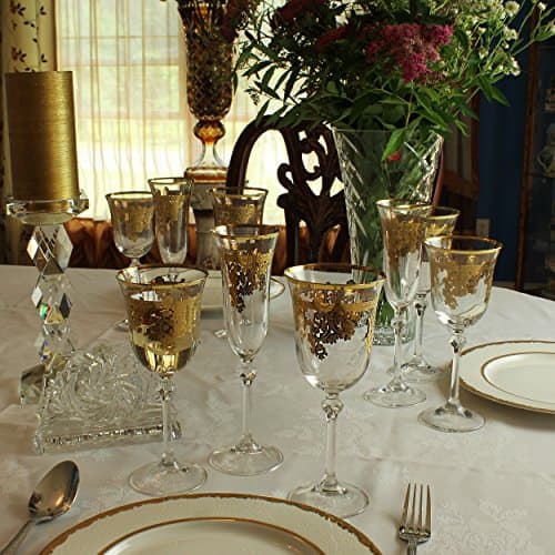 Lorren Home Trends Royal 24K Gold Crystal White Wine Goblets - Made in Italy