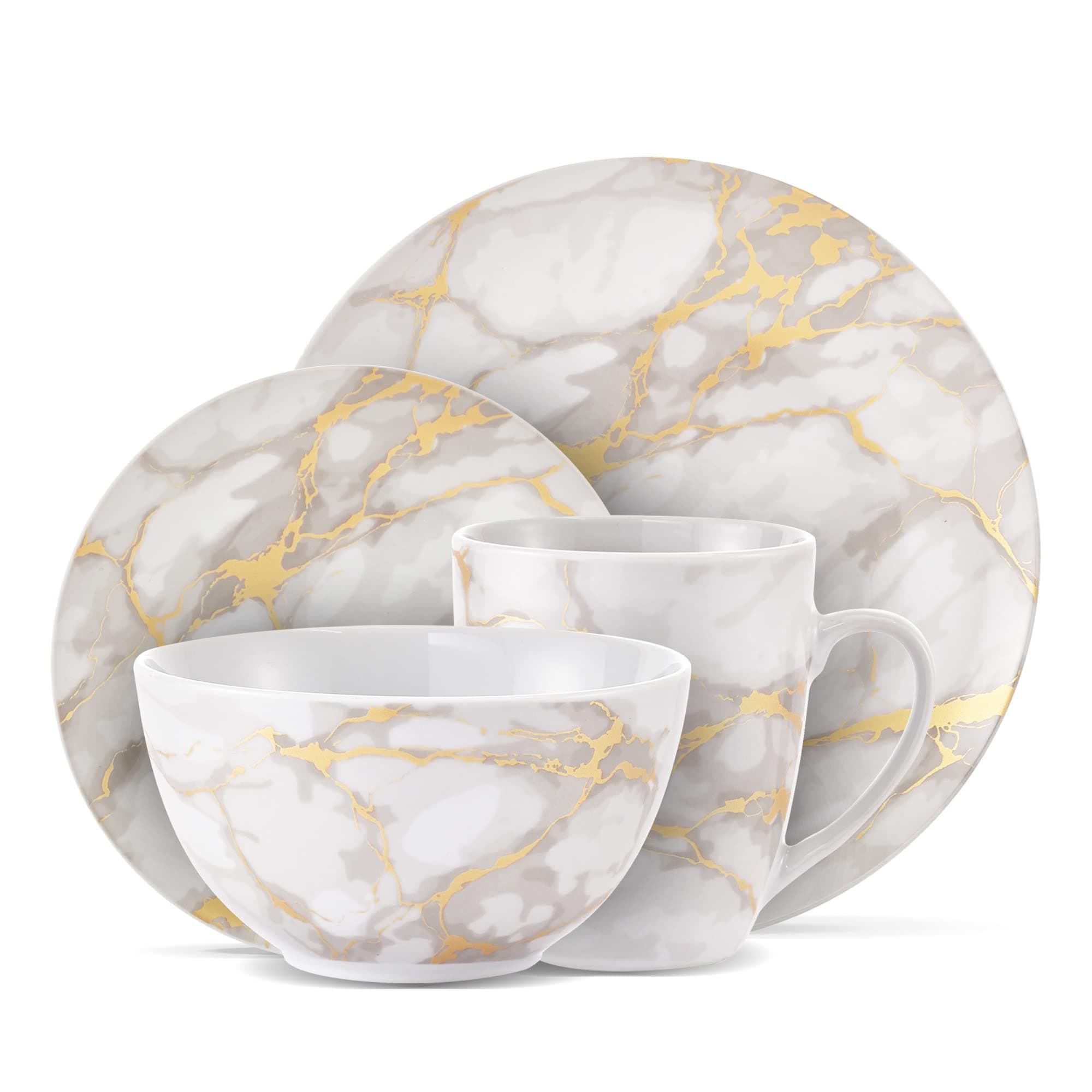Safdie & Co. Gold Marble 16-Piece Dinnerware Indoor/Outdoor Sets