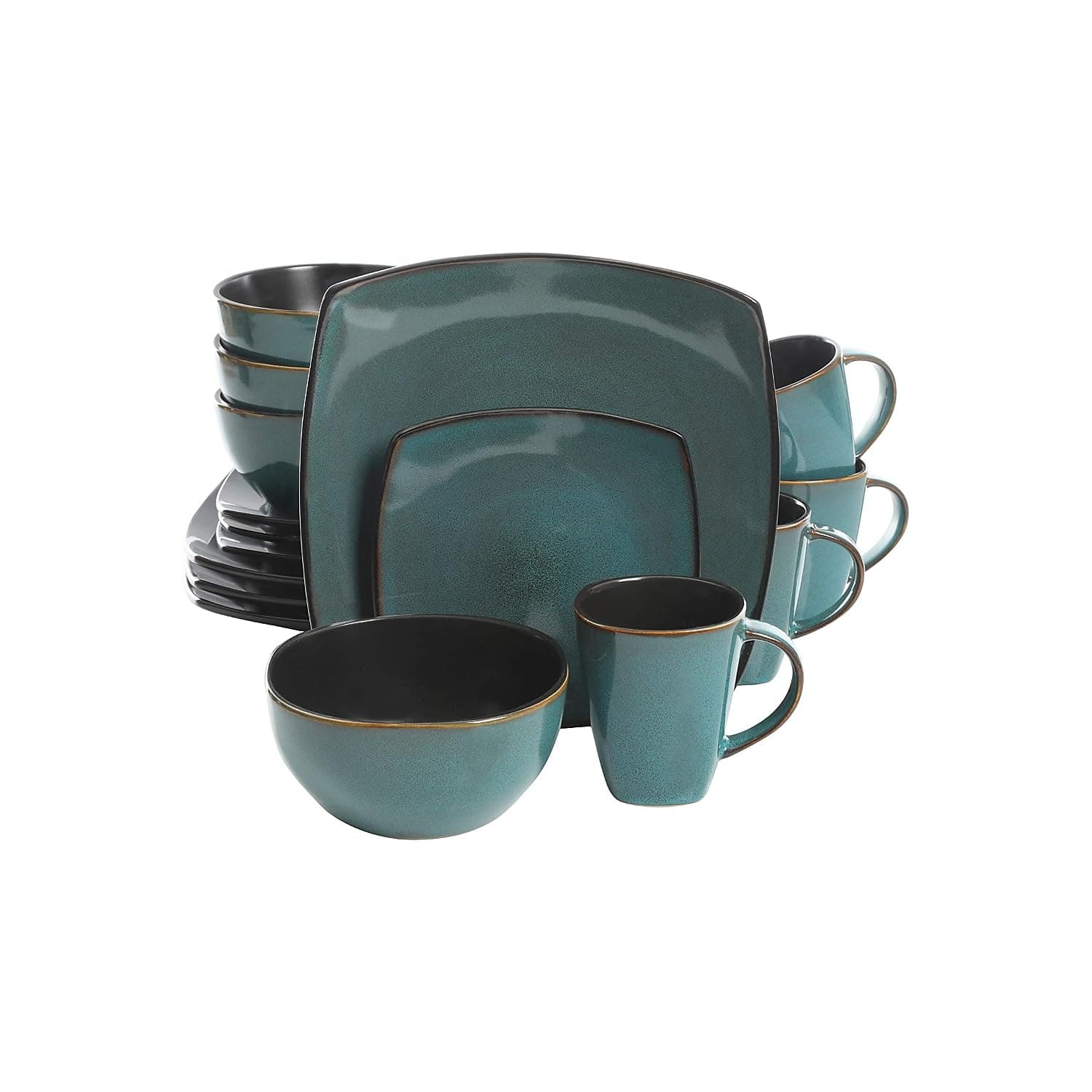 Gibson Elite Soho Lounge Dinnerware Set, Soft Square, Teal, Service for 4 (16pc)