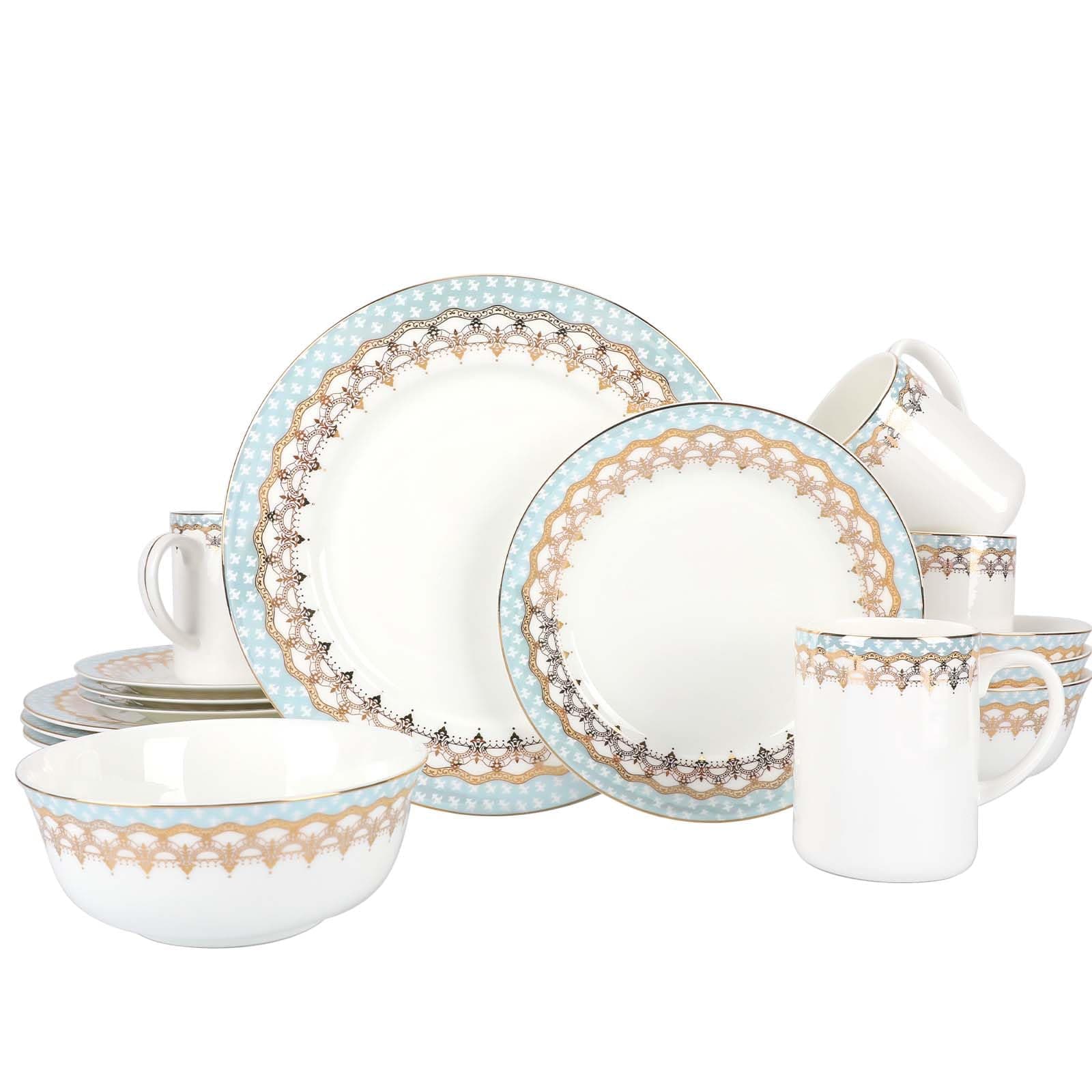 Crown Series 16PC Fine Bone China Dinnerware Set with Gold Plating