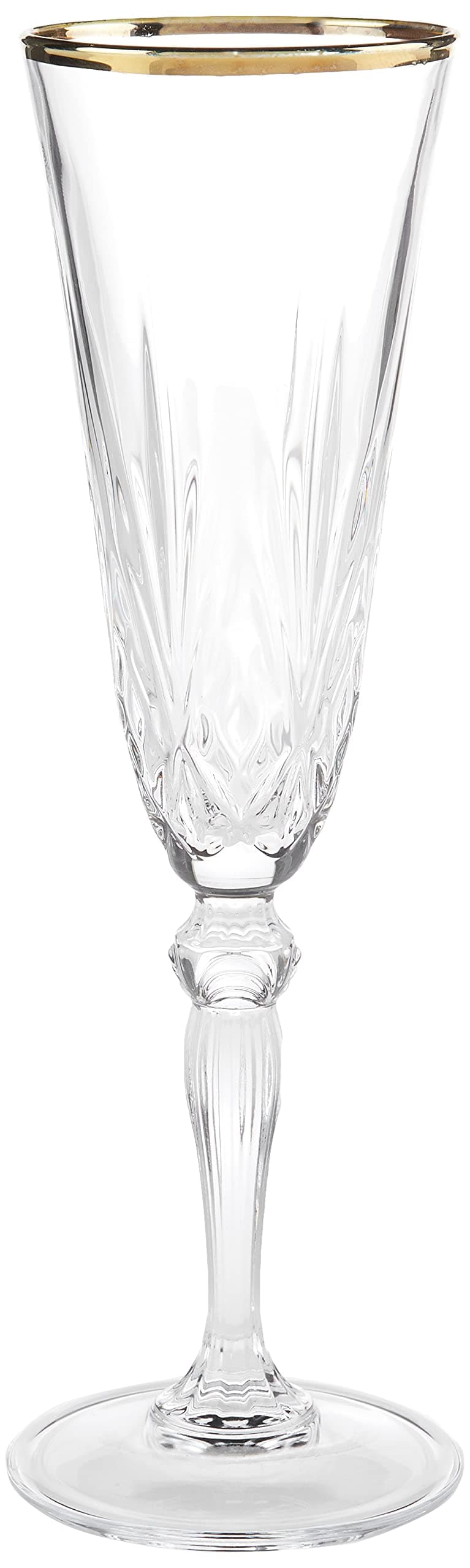 Lorren Home Trends Siena Collection Crystal Flute Glass with Gold Band, Set of 4