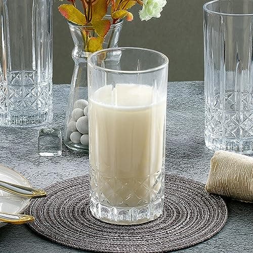 Lorren Home Trends Textured Cut Glass 12oz Drinking Glass Set of 6