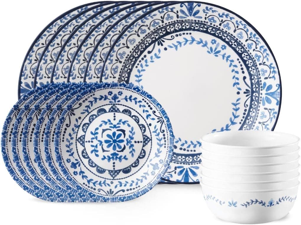 Corelle Vitrelle Portofino 18-Piece Dinnerware Set, Triple Layer Glass