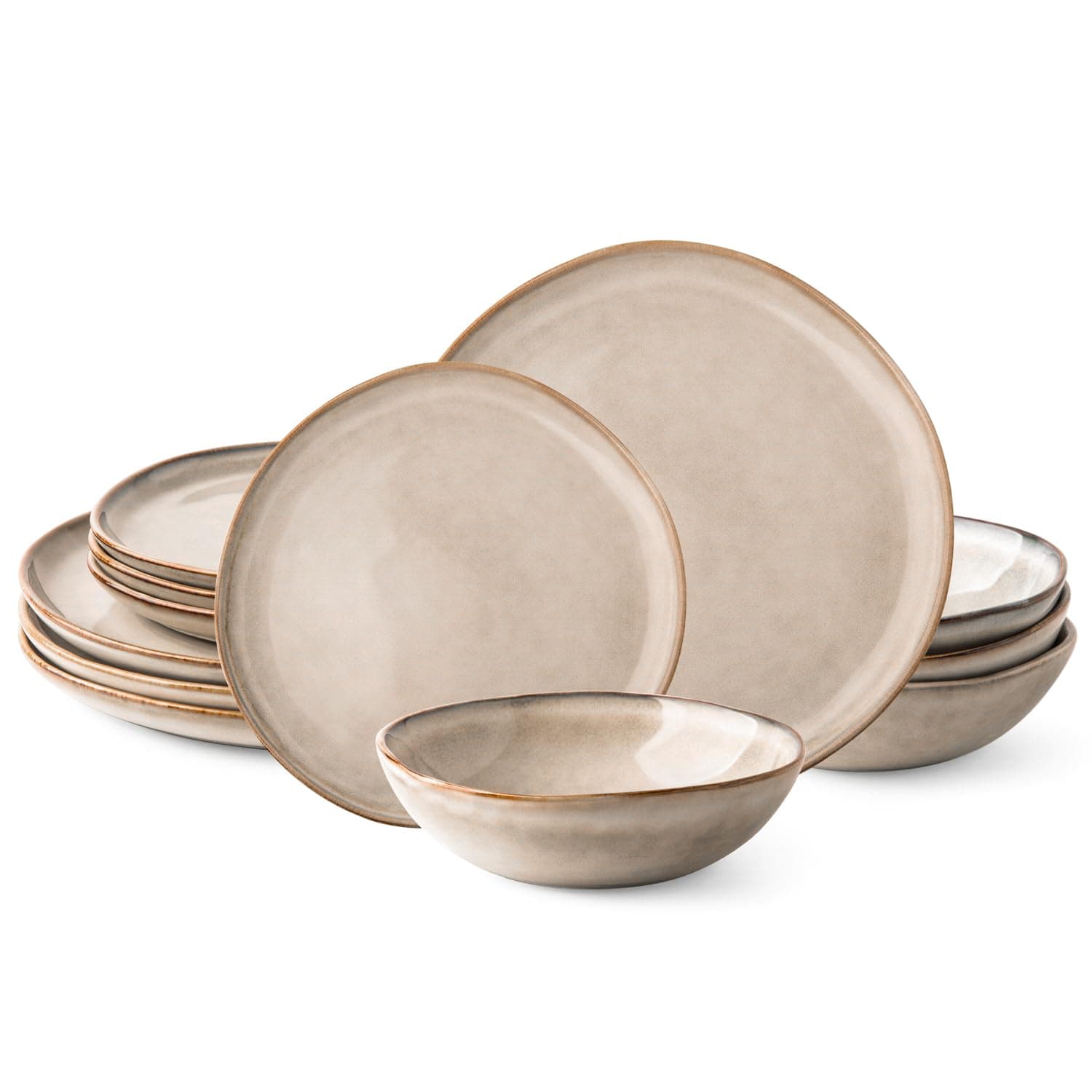 AmorArc Ceramic Dinnerware Set, Handmade Reactive Glaze Plates & Bowls, Chip & Crack Resistant, Dishwasher & Microwave S