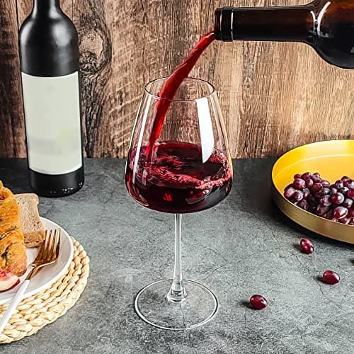 6-Piece 19.5 oz Clear Glass Wine Set, Durable Large Stem Concave Bowl