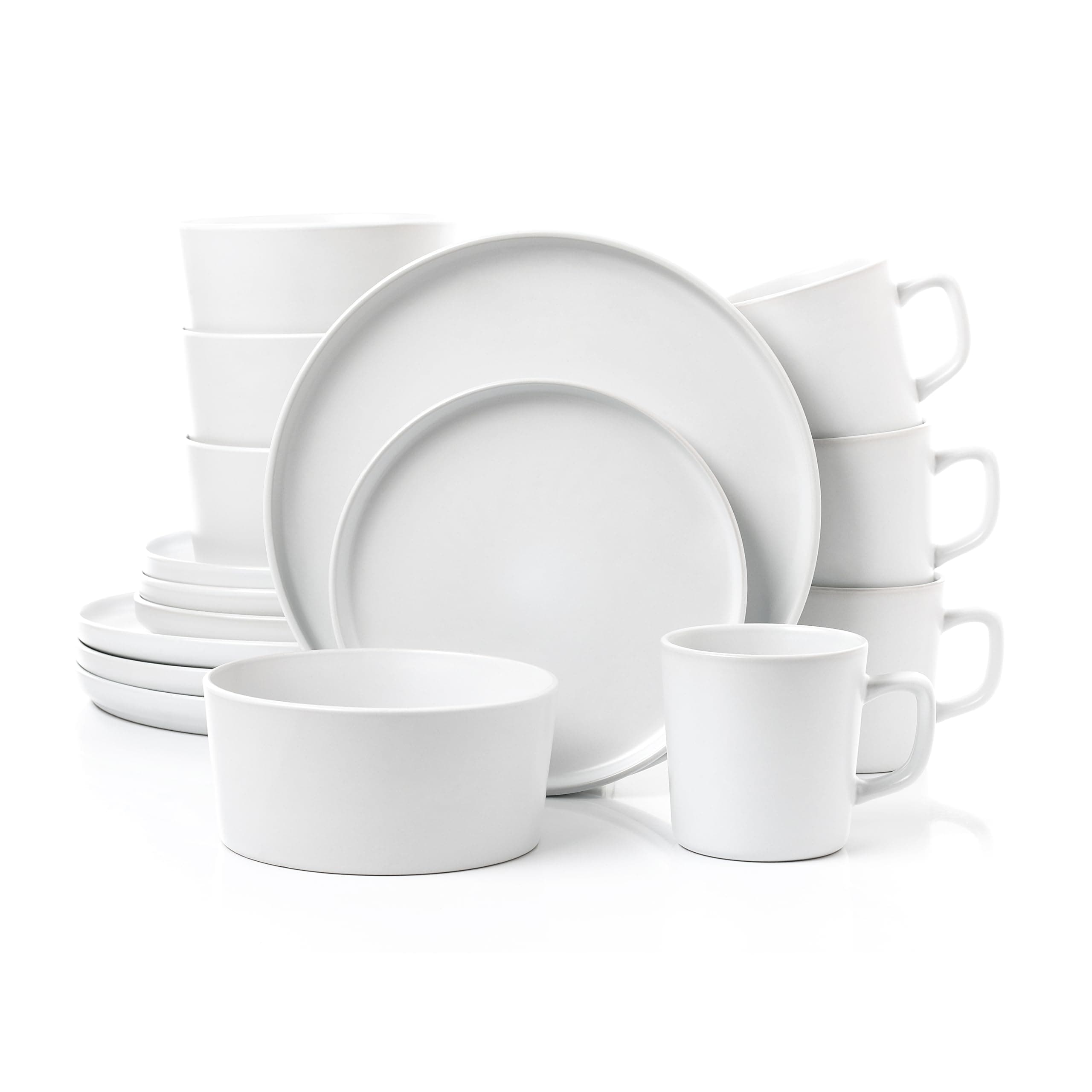 Lorren Home Trends 16-Piece White Stoneware Dinnerware Set, Microwave and Dishwasher Safe