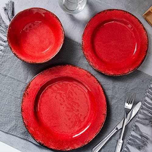 LEHAHA Vintage Red Melamine Pasta Bowls, Set of 6, 9.25" Salad Bowls, Dishwasher Safe…