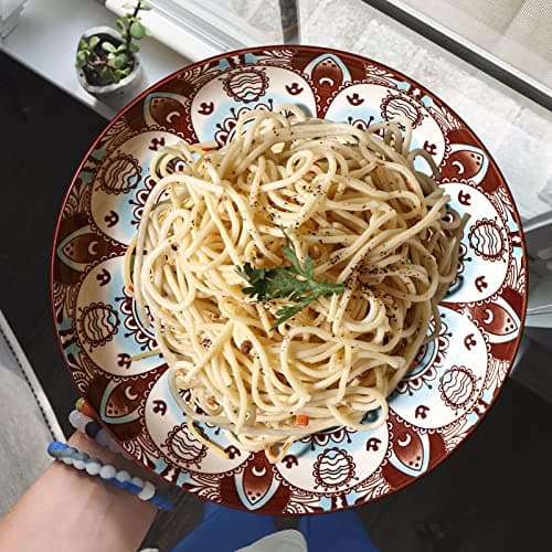 Artena Bohemia Porcelain Pasta Bowls Set of 4, 26oz, 8 Inch, Brown