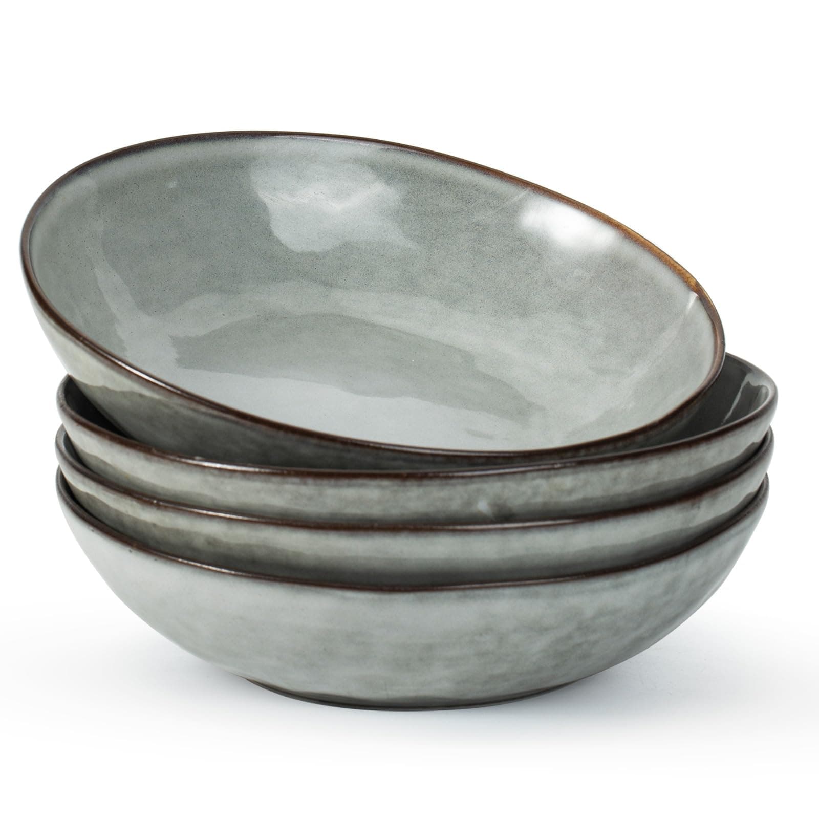 Famiware Ocean Round Large Pasta Bowls Set of 4, Gray