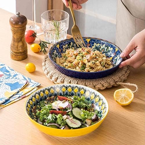Henten Home Bohemia Style 32 oz Ceramic Pasta Bowls Set